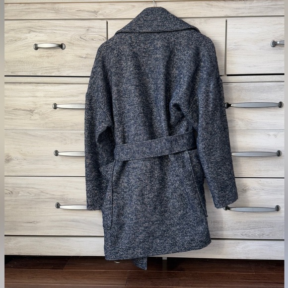 7 for all mankind Women Blue Belted Jacket Wool Blend size S - Picture 2 of 10